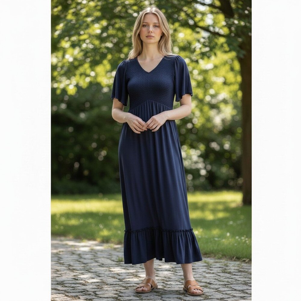 Auselily Smocked Bodice Flutter Sleeves Plus Size 2X Cottage Core Beachy NWT